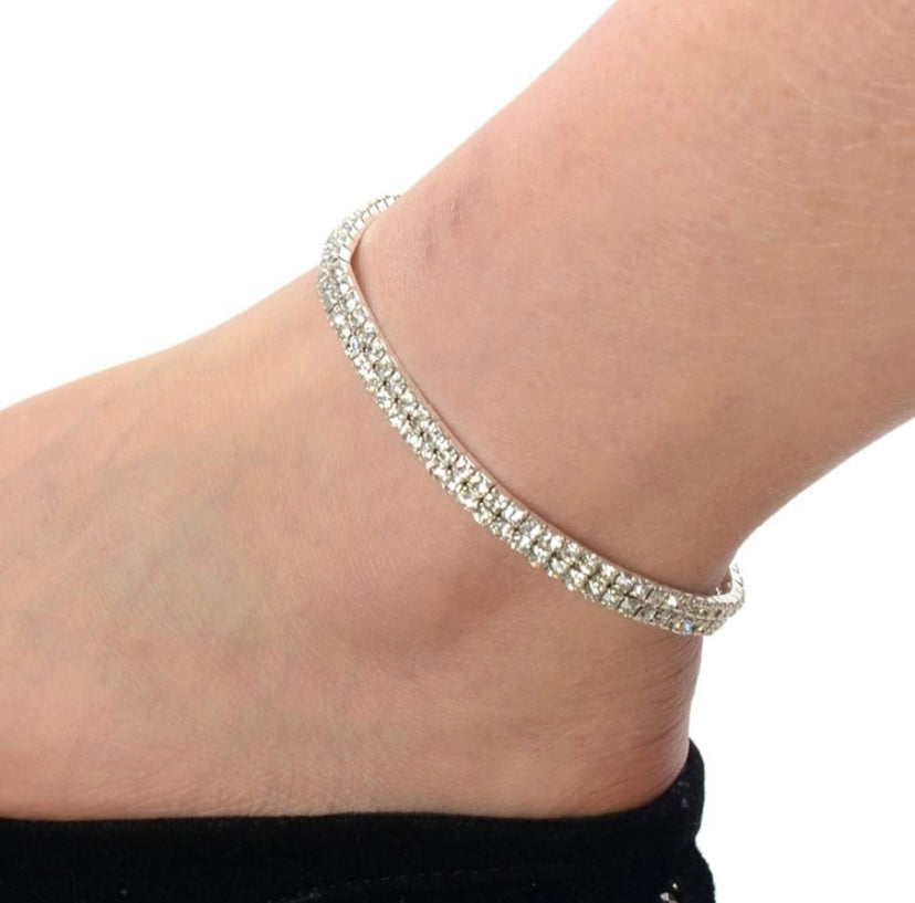 Rhinestone Anklet in Silver (2pc)
